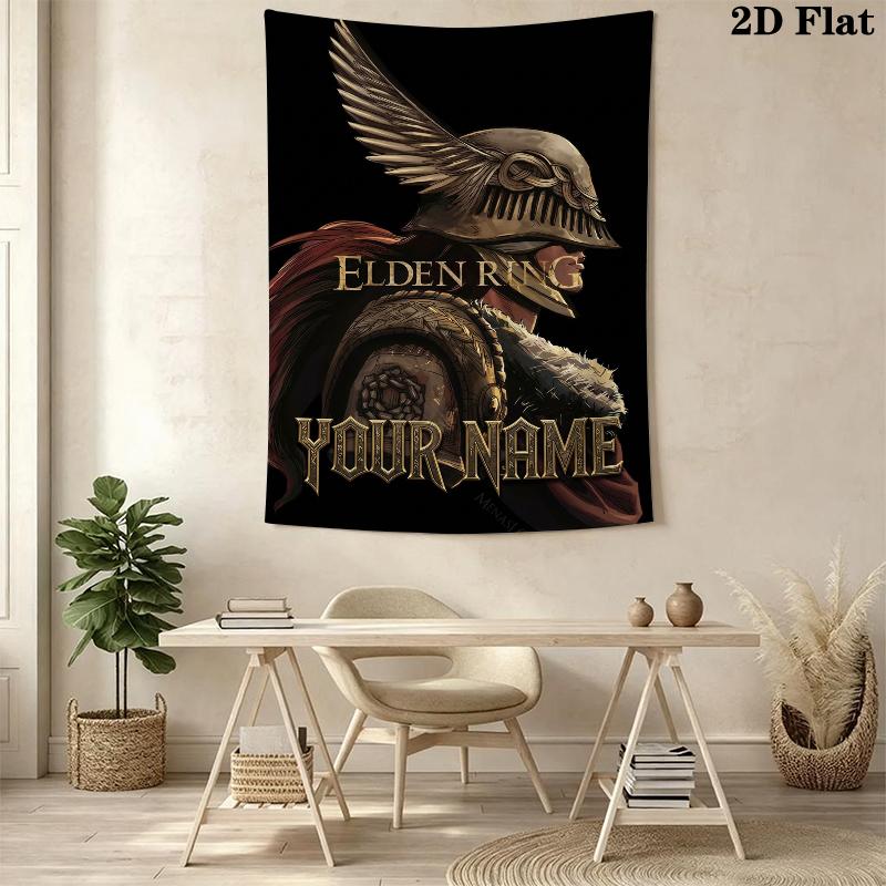 Custom Name Elden Ring Wall Tapestry Aesthetic Wall Hanging Printed Fabric Blanket Decorative Tapestries for Bedroom Living Room Home Decor