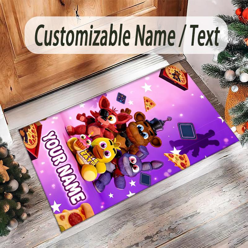 Personalized Crystal Velvet Carpet Custom Name Text,Five Nights at Freddy’s Anti Slip Area Rug For Home Decoration