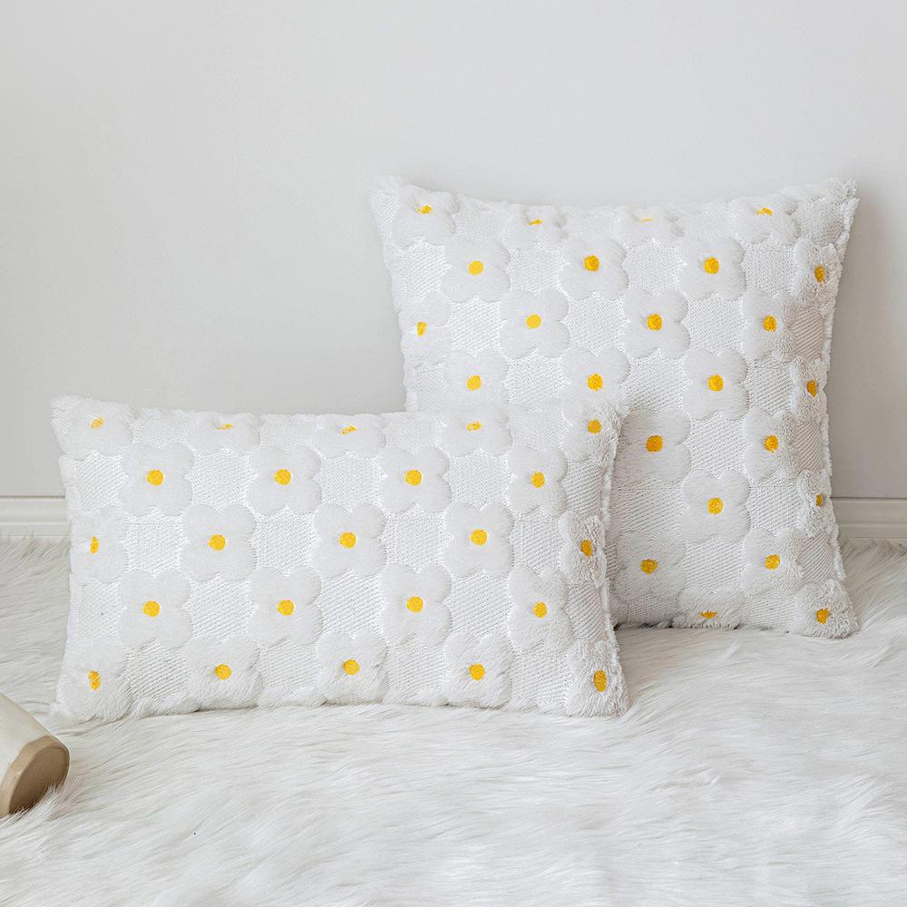Daisy Embroidery Floral Throw Pillow Covers Spring Summer Decorative Pillowcase Square Cushion Cover for Couch Sofa Bed Living Room Bedroom Decor