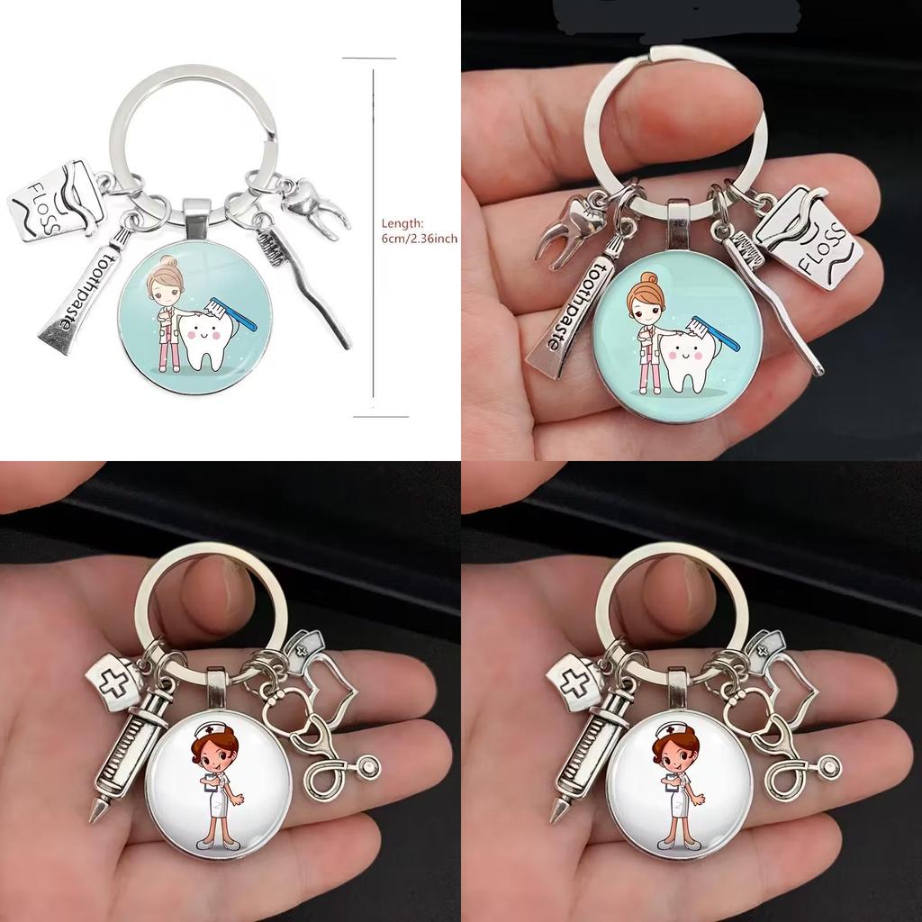 Dental Care Nurse Keychain With Medical Syringe And Stethoscope For Gift And Celebration