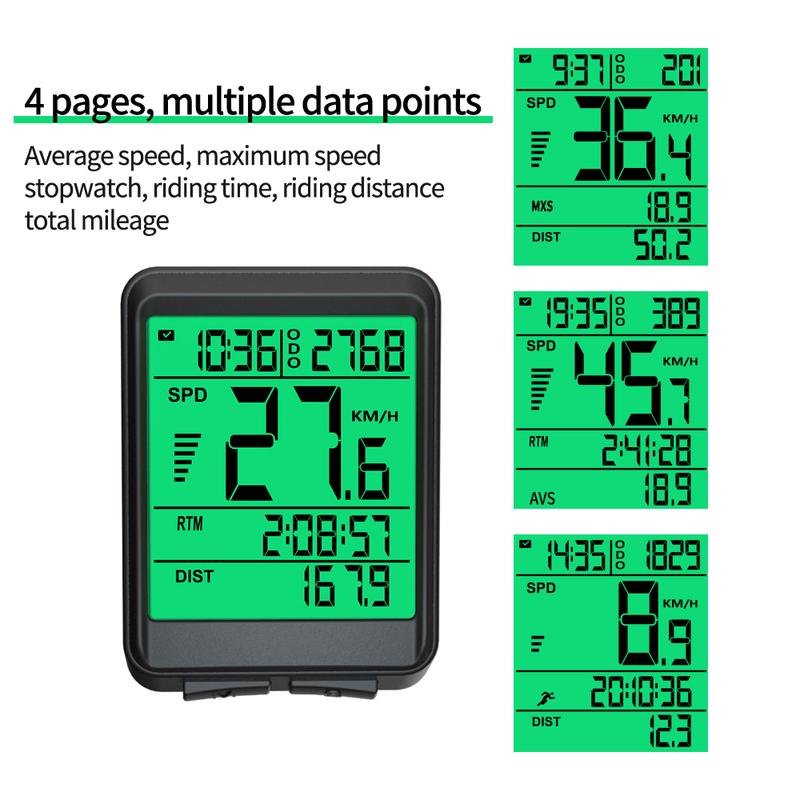 Replaceable Battery 180 Hours Ultra-Long Standby Wireless Bike Computer LCD Auto Backlight for Cycling Realtime Speed Track