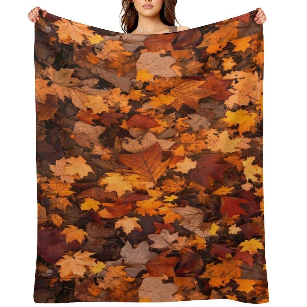 Осенняя листва в осеннем коричневом октябрьском лесу Плед Рождественское украшение Милый Хэллоуин Декоративные пледы