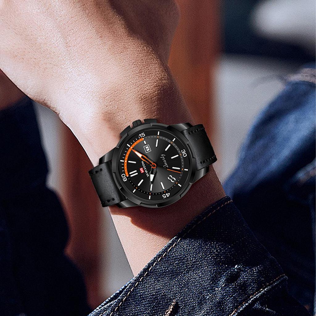 VA VA VOOM Мужские кварцевые часы Business Simple Calendar 30m Водонепроницаемые светящиеся кварцевые часы с кожаным ремешком, модные наручные часы