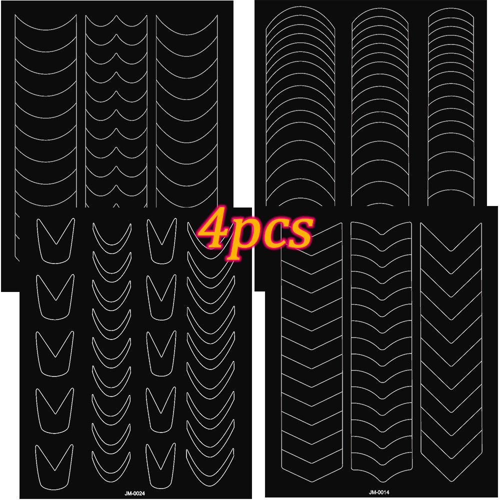 4pcs French Tip Nail Guides & Airbrush Stencils Nail Stickers Self-adhesive Wavy Lines Nail Decals French Tips Printing Template