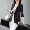 Blazer Suit for Women Slim Fit Long Sleeve Button Cardigan Solid Color Lace Suit Jacket