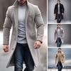 Men Woolen Coat Lapel Long Sleeve Single Breasted Jacket Coat with Pockets Solid Color