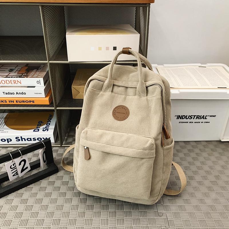 Women Corduroy Backpack Student School Bag Retro Class Book Backpack