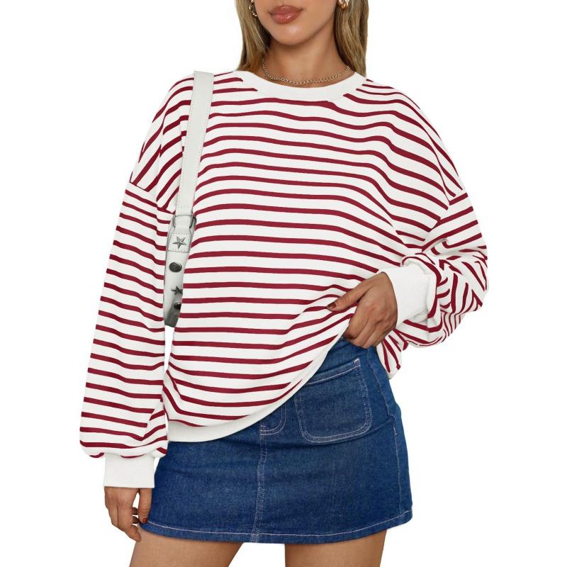 Женская осенне-зимняя цветная полосатая свободная толстовка с капюшоном