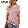 Women's Summer Crew-neck Knitted Twist Strip Top Casual Color Contrast T-shirt