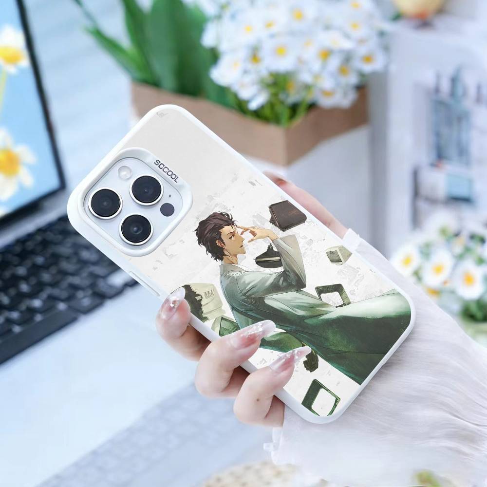 Чехол для телефона STEINS;GATE Ринтаро Окабе Для iPhone 17, 16, 15, 14, 13, 12 Pro Max Черный Конфетный Матовый Ударопрочный Чехол