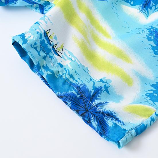 Гавайский комплект одежды для малышей-мальчиков с изображением заката, пальмовых листьев, рубашка и шорты для детей на берегу моря