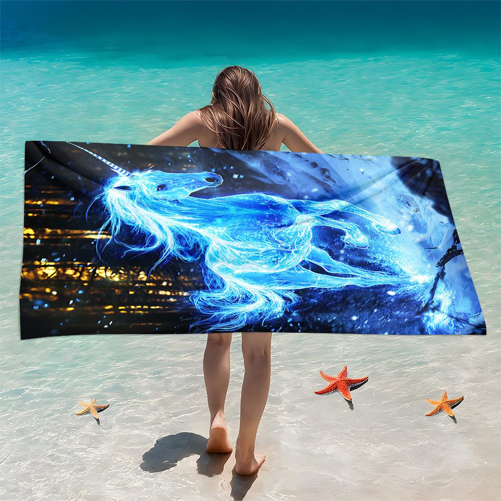Blue Unicorn Starry Forest Print Beach Towel Polyester Soft Quick Dry Large Bath Towel Summer Swimming Pool Surfing Blanket