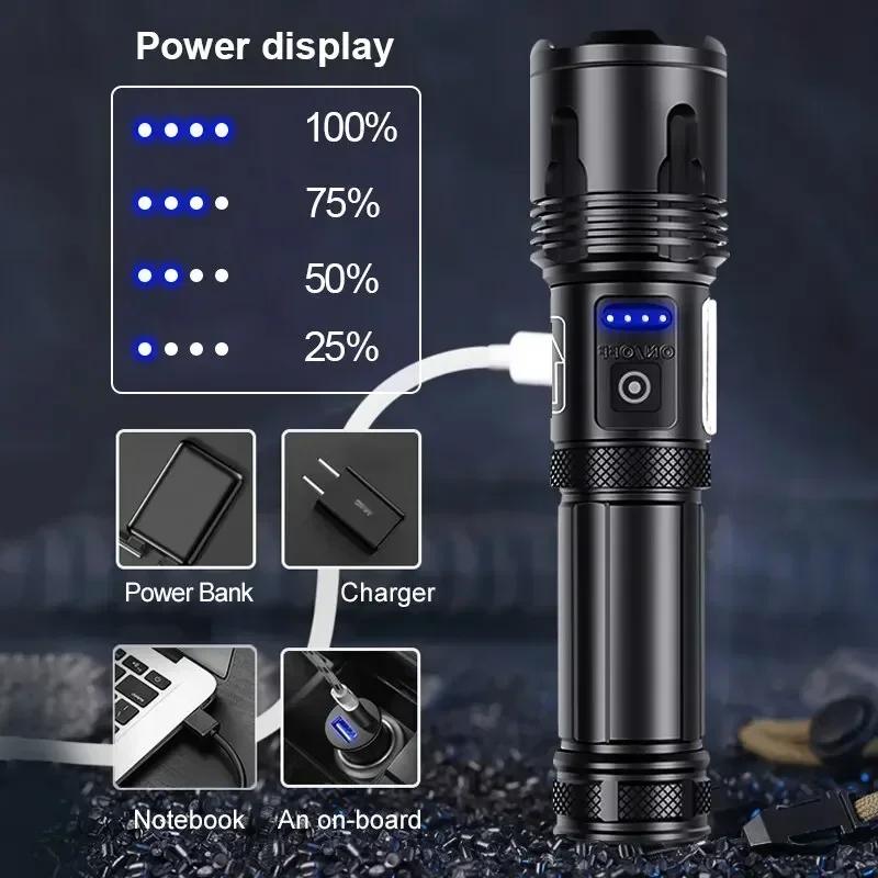 Супер XHP120 Мощный светодиодный фонарик XHP90 Мощный фонарик Перезаряжаемый тактический фонарик 18650 Usb Лампа для кемпинга
