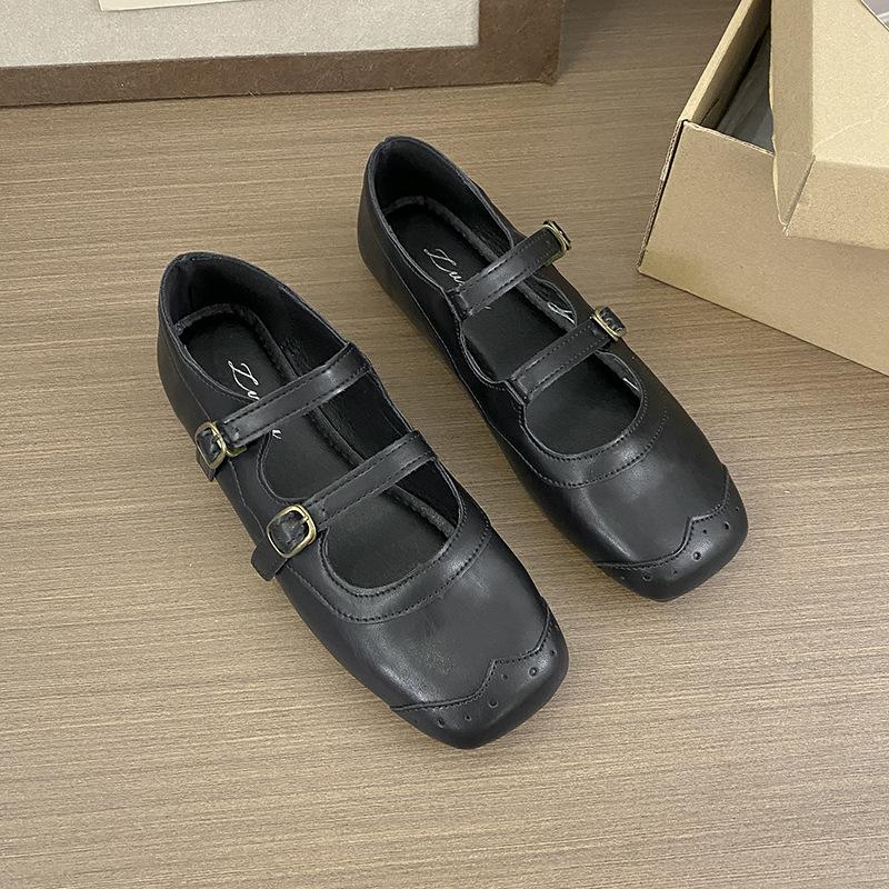 Корейская версия нишевого дизайна, плоские туфли Мэри Джейн, маленькие кожаные туфли, осень-зима 2025, французские ретро туфли с двойной пряжкой, женские