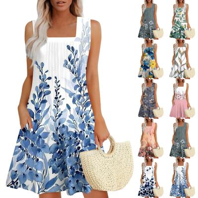 Женские летние платья Свободные сарафаны без рукавов Платье с карманами