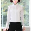 Spring Autumn New White Shirt Women's Long Sleeved Cotton Standing Collar Wooden Ear Bottoming Blouse Slim Fit Temperament Top