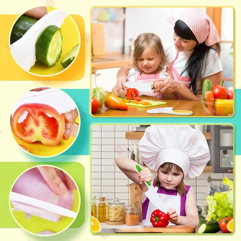 17 Pieces Kids Cooking Set Real Montessori Kitchen Tools Toddler Safe Serrated Edges with Plastic Knife Cutting Board Scissors