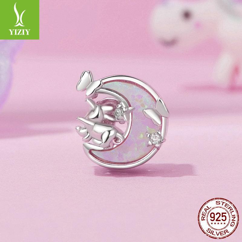 Опаловая Луна Кошка Сделай сам Браслет Бусины Рассыпные Бусины, Милое Девичье Сердце S925 Стерлинговое Серебро Веревочное Украшение