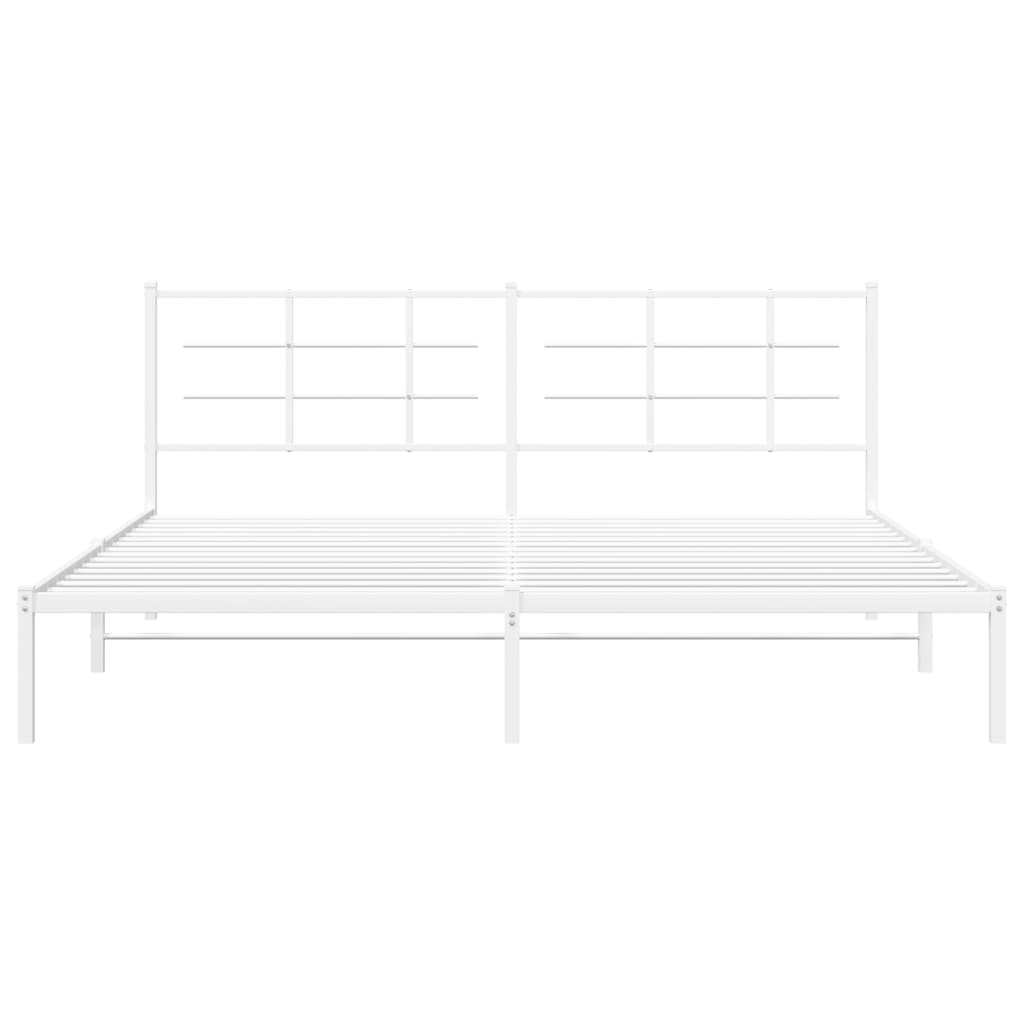 Metal Bed Frame with Headboard White 193 x 203 cm