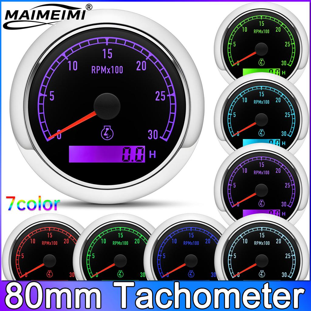 80MM Car Tacho Gauge For 1-8 Cylinders Universal Tachometer Vehicles 7 Color Backlight 3000- 8000 RPM Meter Hours Tacho Meter