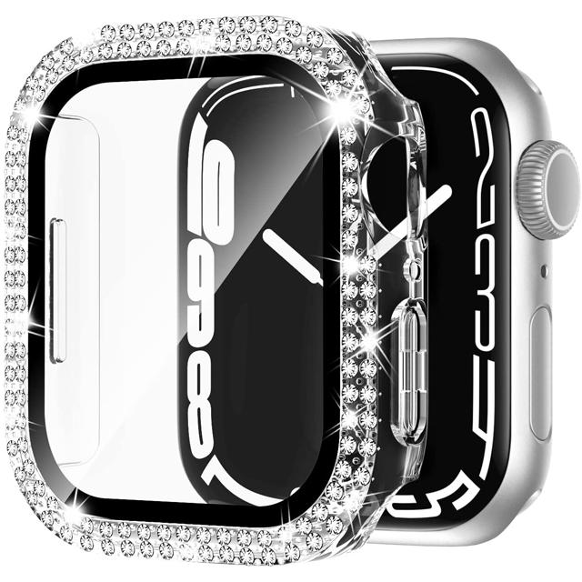 Стекло+Чехол для корпуса Apple Watch 45мм 44мм 41мм 40мм 46мм 42мм Блестящий Алмазный бампер+Защитное стекло для экрана серия 11 10 9 8 7 5 6 4 SE
