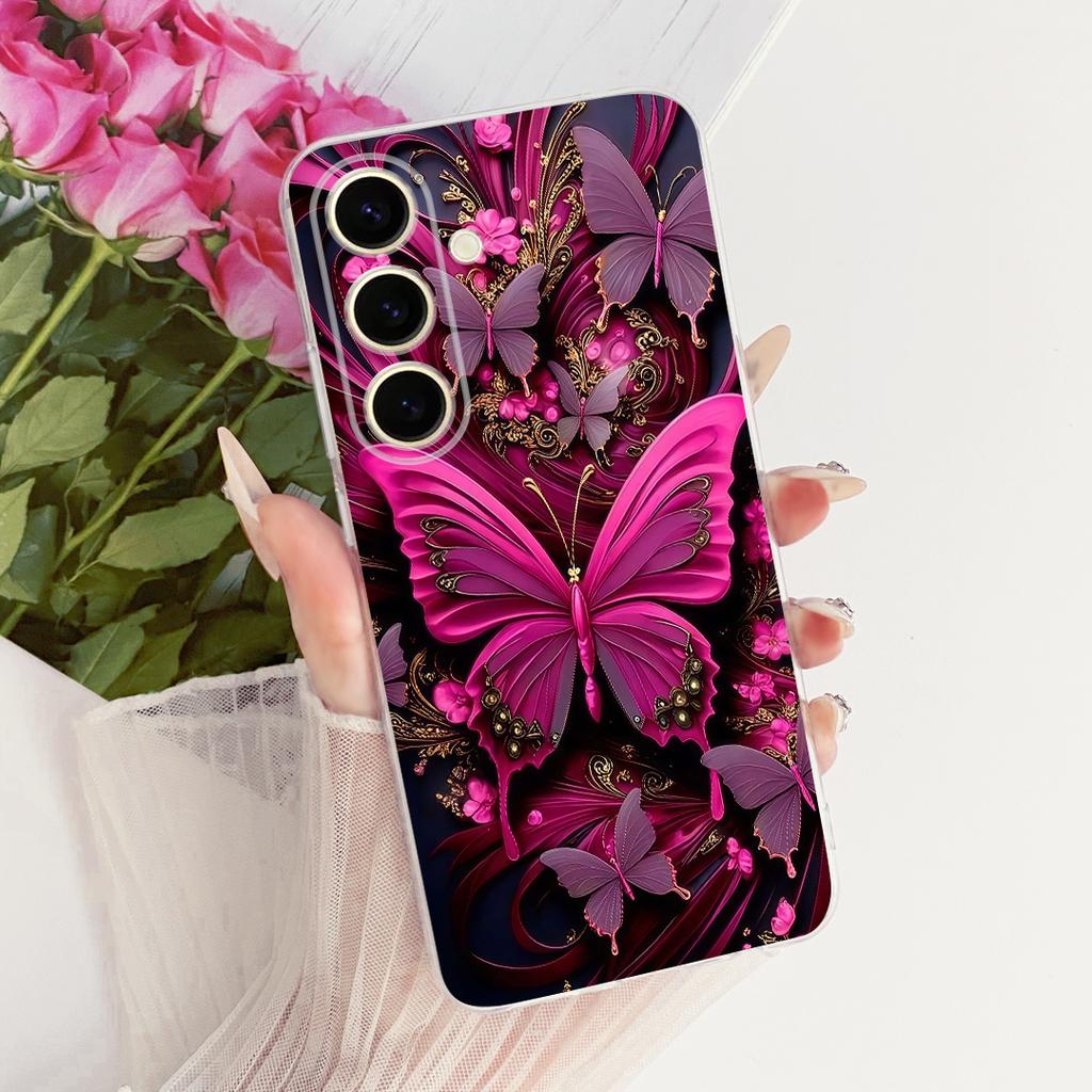 For Samsung Galaxy S25+ S25 2026 Cute Flower Butterfly Cat Painted Case For Samsung S25 5G S25Plus Soft Silicone TPU Phone Cases