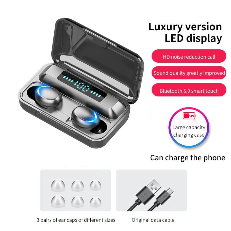 F9 HiFi Bluetooth 5.0 CVC8.0 Стерео Беспроводная Bluetooth-гарнитура с шумоподавлением и чехлом Power Bank Chagring