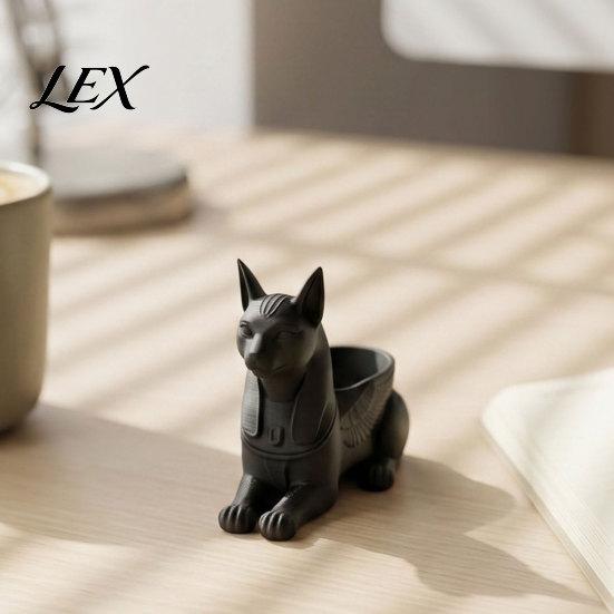 3D Printed Cat Sculpture Egyptian Statue, Bastet Figurine with Storage, Office Desk Storage Container Mythical Creature Organizer for Home Office,