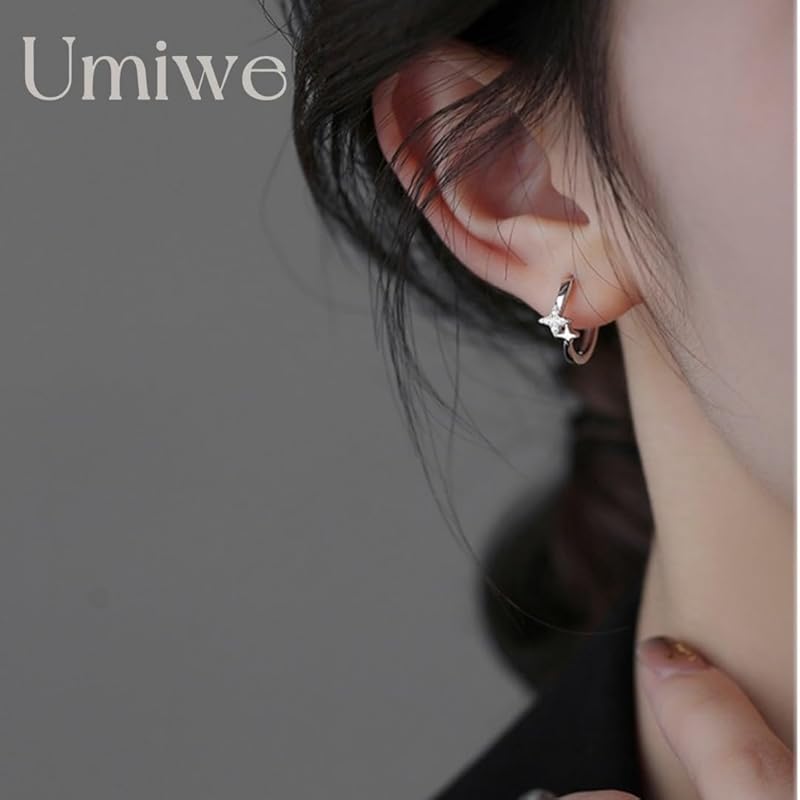 Umiwe Ring Earrings Ladies Leave It On Second Piercing S925 Silver Compatible with Metal Allergies Smaller Platinum Plated Both Ears Cute Zirconia