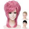 CaseEden Cosplay Wig, Short, Long Hair In the Back with Bun, Heat-Resistant, Pink/Dark Pink, Includes 2 Wig Nets