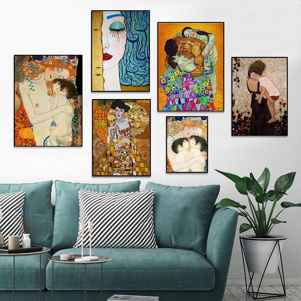 Густав Климт знаменитая картина «Мать и ребенок», холст, постеры и принты, абстрактные настенные художественные картины «Поцелуй Климта» для домашнего декора комнаты