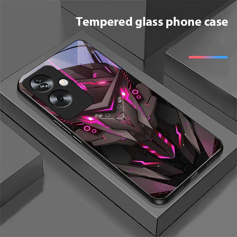 Креативный Мех Для Oppo A79 5G 58 78 74 60 4G Reno 11F Realme GT 6 11 Note 50 10 C55 X2 Закаленное Стекло Черный Чехол для Телефона