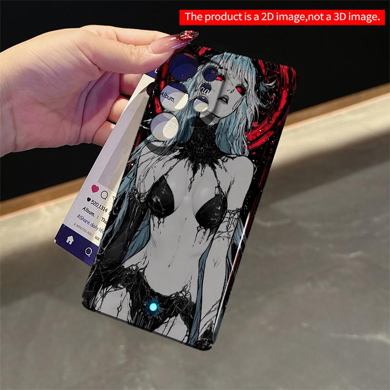 2DFlat Samsung phone case Red-Eyed Goddess in Black Lace and Blue Hair Applicable to Galaxy S22 S23 S24 S25ULTRA S26 A12 A13 A14 A15 A16