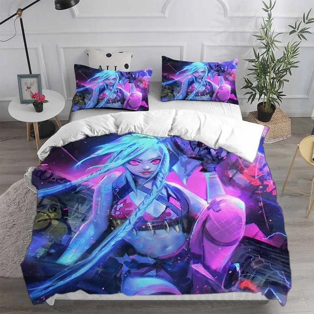 Комплект постельного белья Jinx Arcane с 3D-печатью, наволочка, пододеяльник, двуспальная кровать, двуспальная кровать, двуспальная кровать, двуспальная кровать, постельное белье для взрослых и детей, пододеяльник