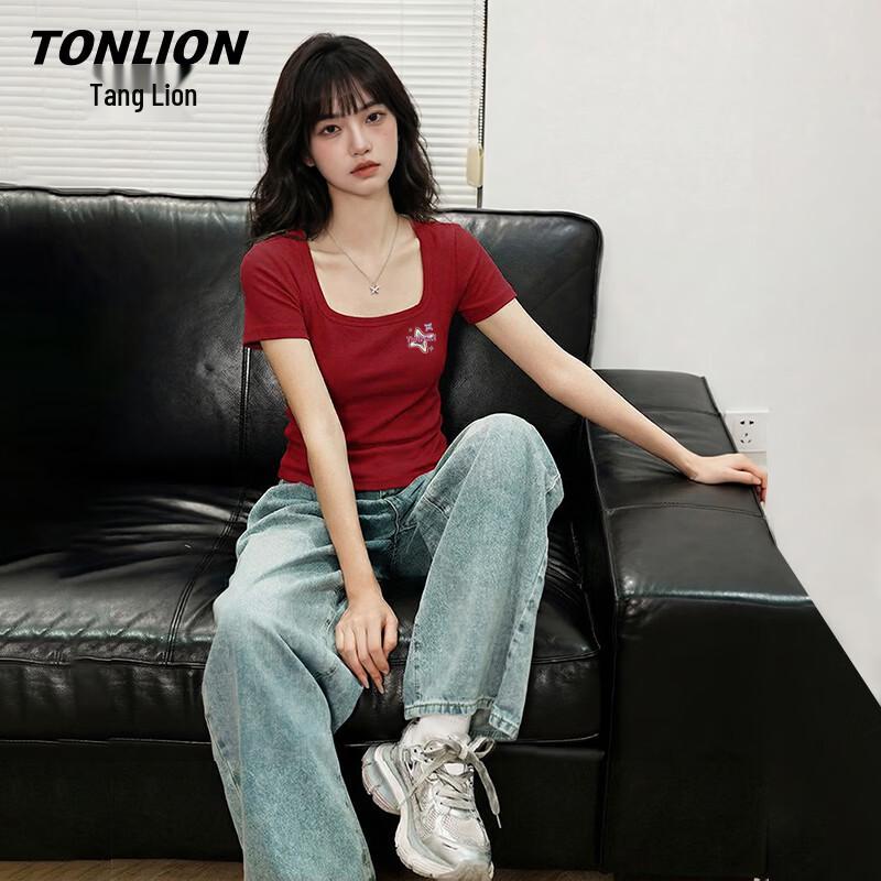Женский короткий топ TonLion с U-образным вырезом, облегающий, с коротким рукавом
