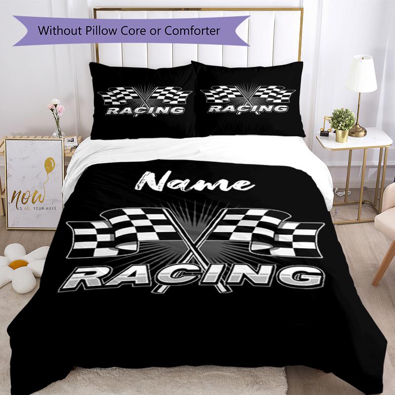 3pcs Custom Name Racing Bedding Set Duvet Cover Closure Includes 1 Duvet Cover & 2 Pillowcases, Soft and Comfortable for All Seasons.