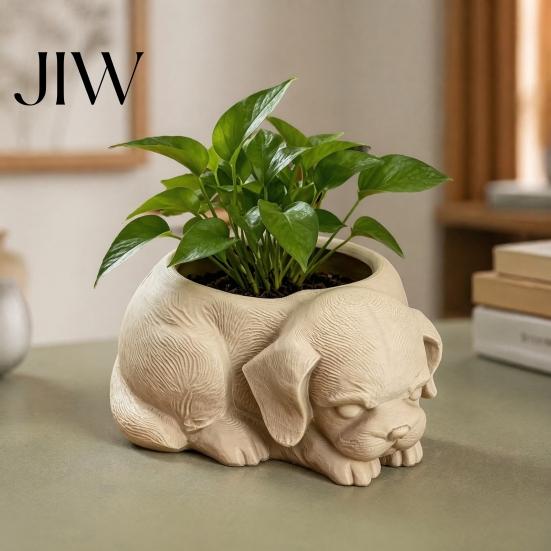 Decorative Tabletop Animal Ornament Cute Puppy Planter, 3D Printed Plant Pot, Unique Indoor Small Holder Dog Shaped Planter Pot for Succulents