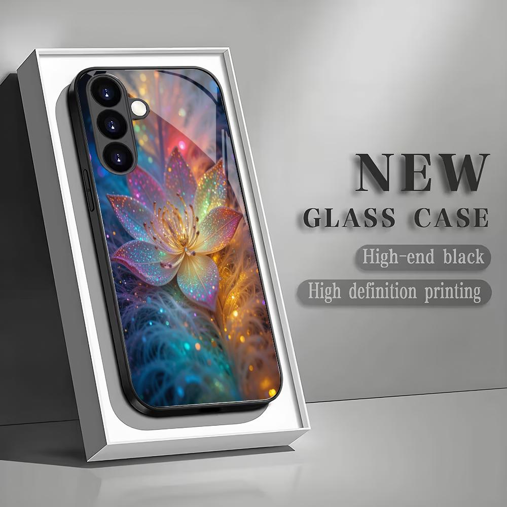 Цветной стеклянный чехол для телефона с узором лотоса, подходит для Samsung Galaxy S26 S25 S24 S23 S22 S20 FE/Ultra/Plus, противоударная задняя крышка