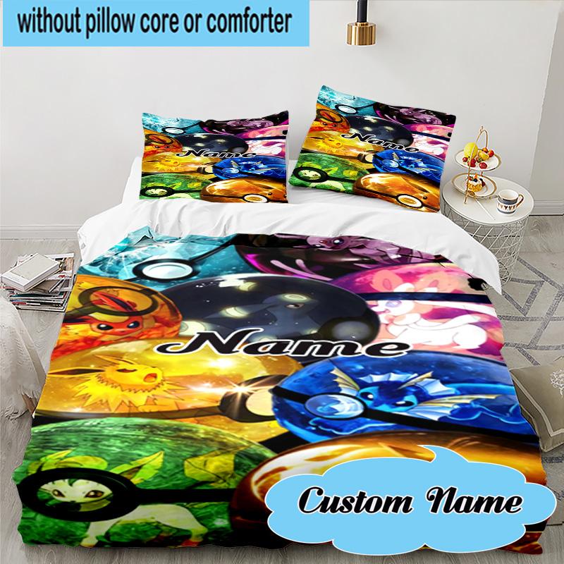Custom Name 3PCS Pika Ball Collection Bedding Set, Including 1pc Duvet Cover And 2pcs Pillowcases, Suitable for dorms and bedrooms Gift