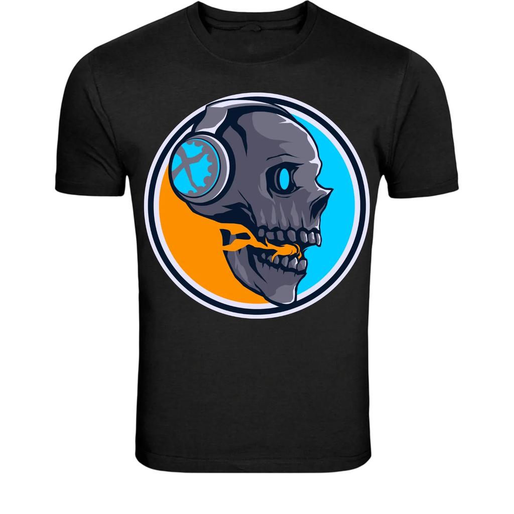 Cyber Skull Headphones T-Shirt - Futuristic Tech Skeleton