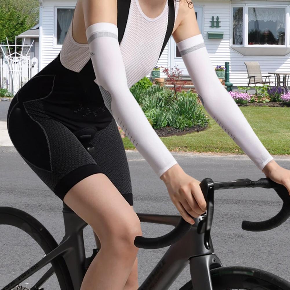 1Pair Summer UPF50+ Arm Sleeves Cool Feeling Breathable Ice Silk Cycling Sleeve Running Fishing Sunscreen Arm Support Unisex New