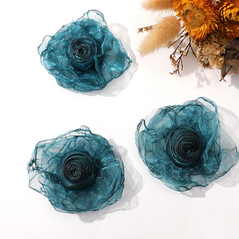 3 шт. розовые цветы для женской одежды, сетка, марля, 3D ткань, ремесло, 7 см, заколка для волос, швейные украшения, головные уборы своими руками