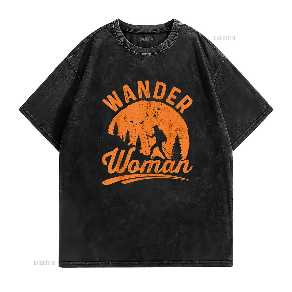 Wander Woman Футболка Черная Большая винтажная Стиранная Повседневная с принтом Мягкая Эластичная Стильная уличная одежда Универсальная Удобная мужская