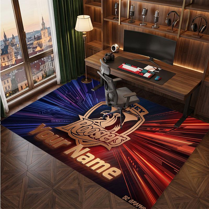 Sydney Roosters Personalized Crystal Velvet Carpet, Customized Name Text Soft Anti‑Slip Rug for Living Room Bedroom