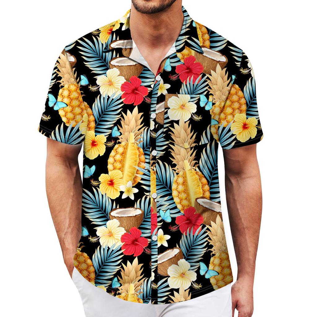 Мужские винтажные рубашки для боулинга на пуговицах с коротким рукавом, летняя пляжная рубашка