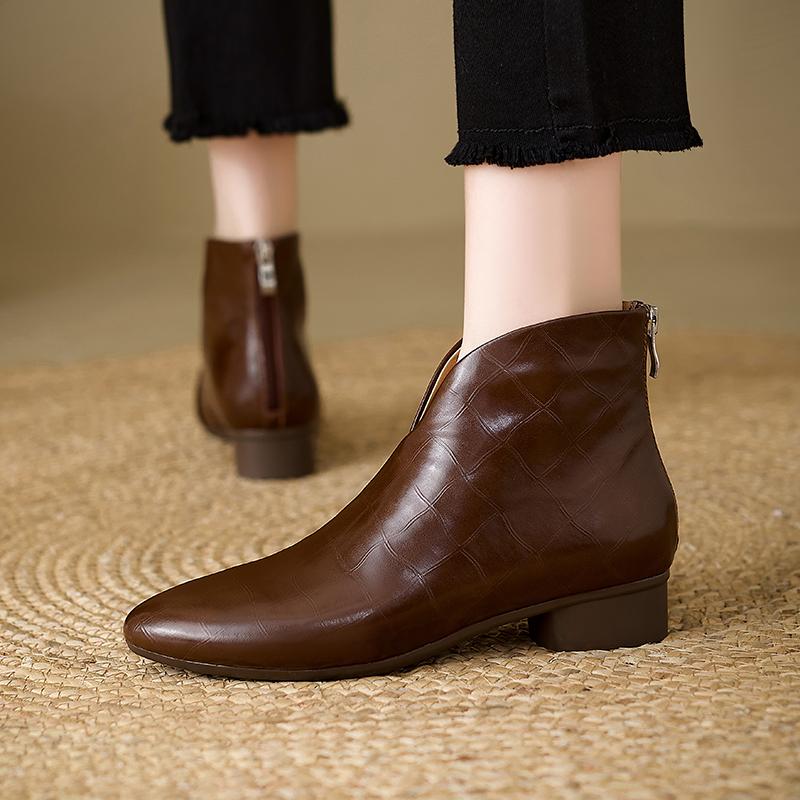 Мода 2025 Осень/Зима Женские Ботинки Натуральная Кожа Женская Обувь Острый Носок Массивный Каблук Обувь Ботильоны Современные Челси