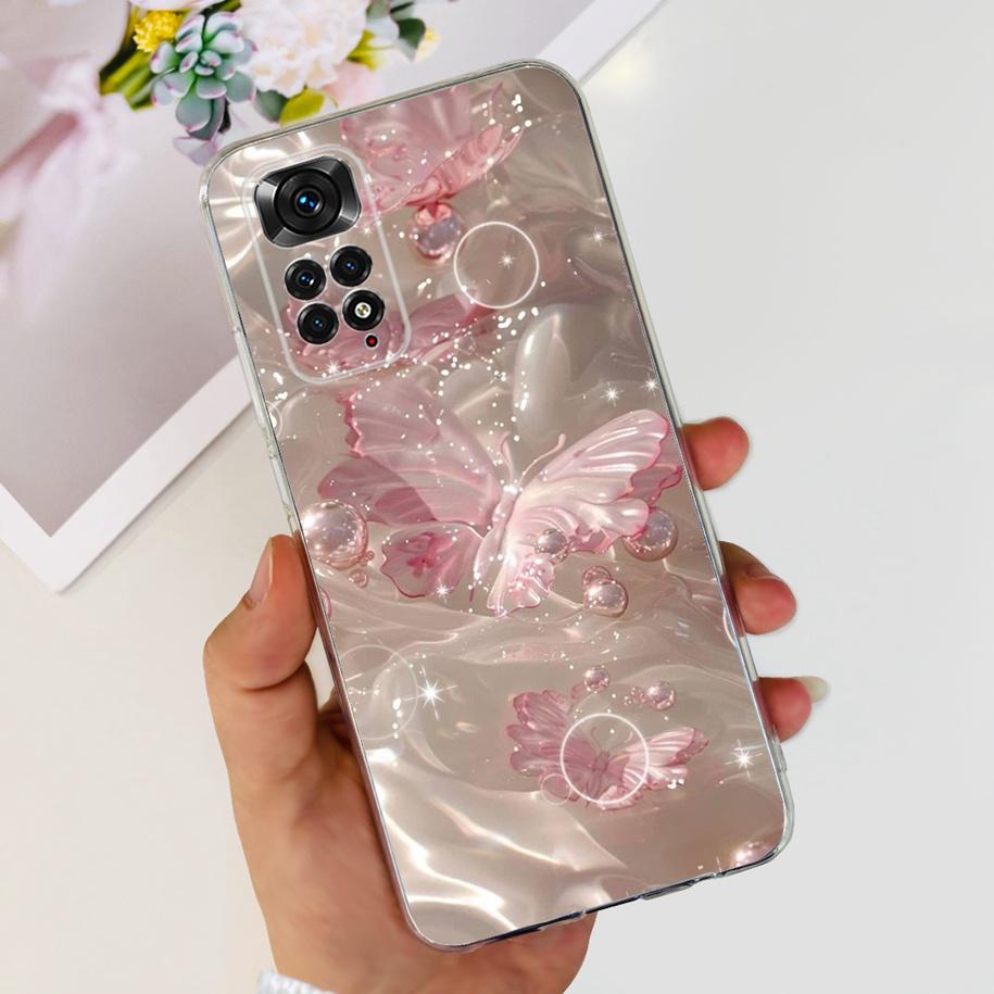 Для Xiaomi Redmi Note 11 Чехлы Redmi Note 11s Чехол Популярный Цветок Бабочка Мягкий Прозрачный Чехол Для Redmi Note11 Note11S 5G Fundas