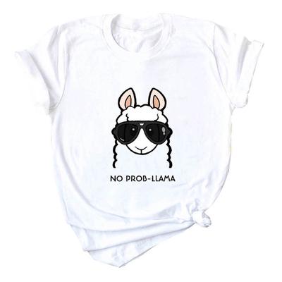 Летняя футболка женская футболка No Prob Llama с принтом головы мультяшного персонажа, короткий рукав, хлопок, повседневная