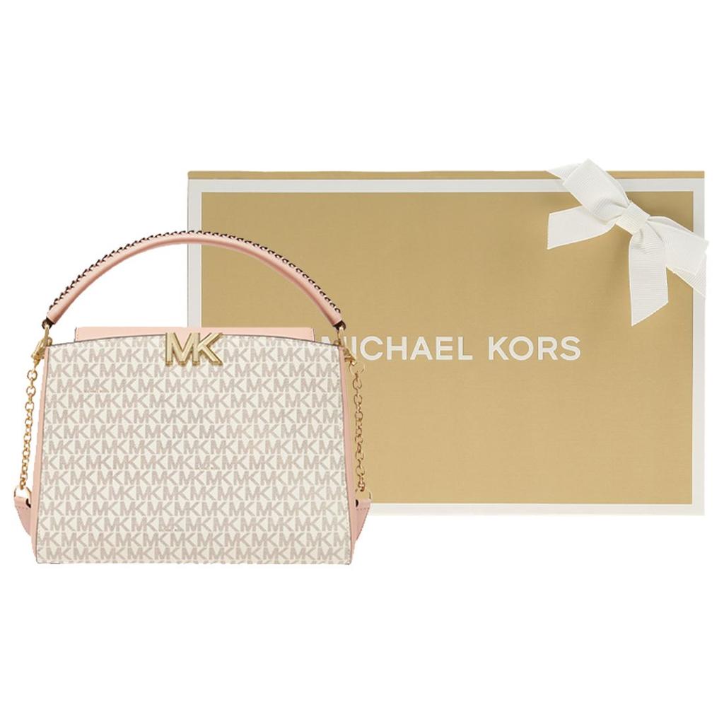 Michael Kors Karlie Винтажная Сумка на плечо из кожи с монограммой и цветовыми блоками Женские сумки Ванильно-белый Розовый 30F1GCDS2B-173