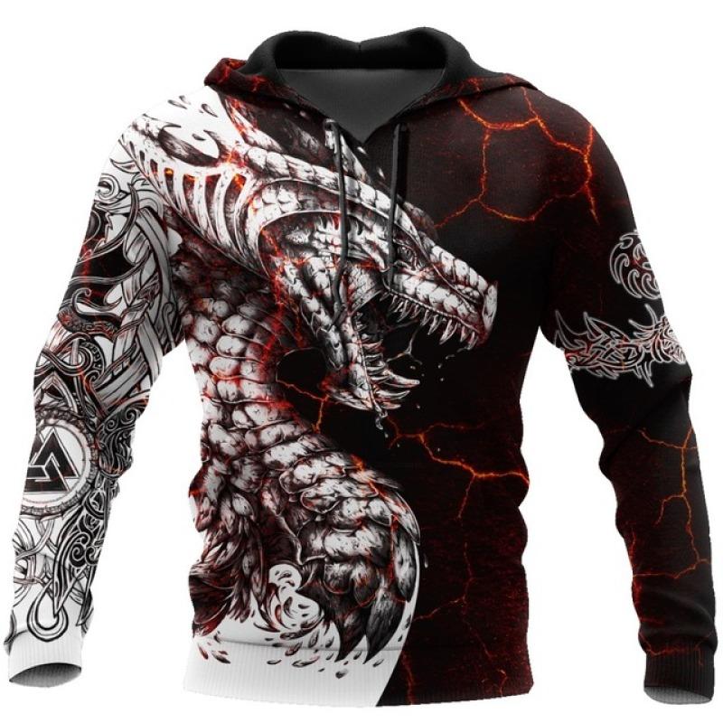Spring Autumn Dragon And Tiger Tattoos 3D Print Unisex Deluxe Hoodie Men Sweatshirt Streetwear Pullover Casual Jacket Tracksuit